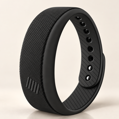 Bracelet réveil vibrant noir en silicone, vue de trois quarts