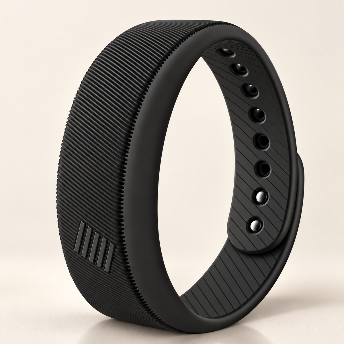 Bracelet réveil vibrant noir en silicone, vue de trois quarts