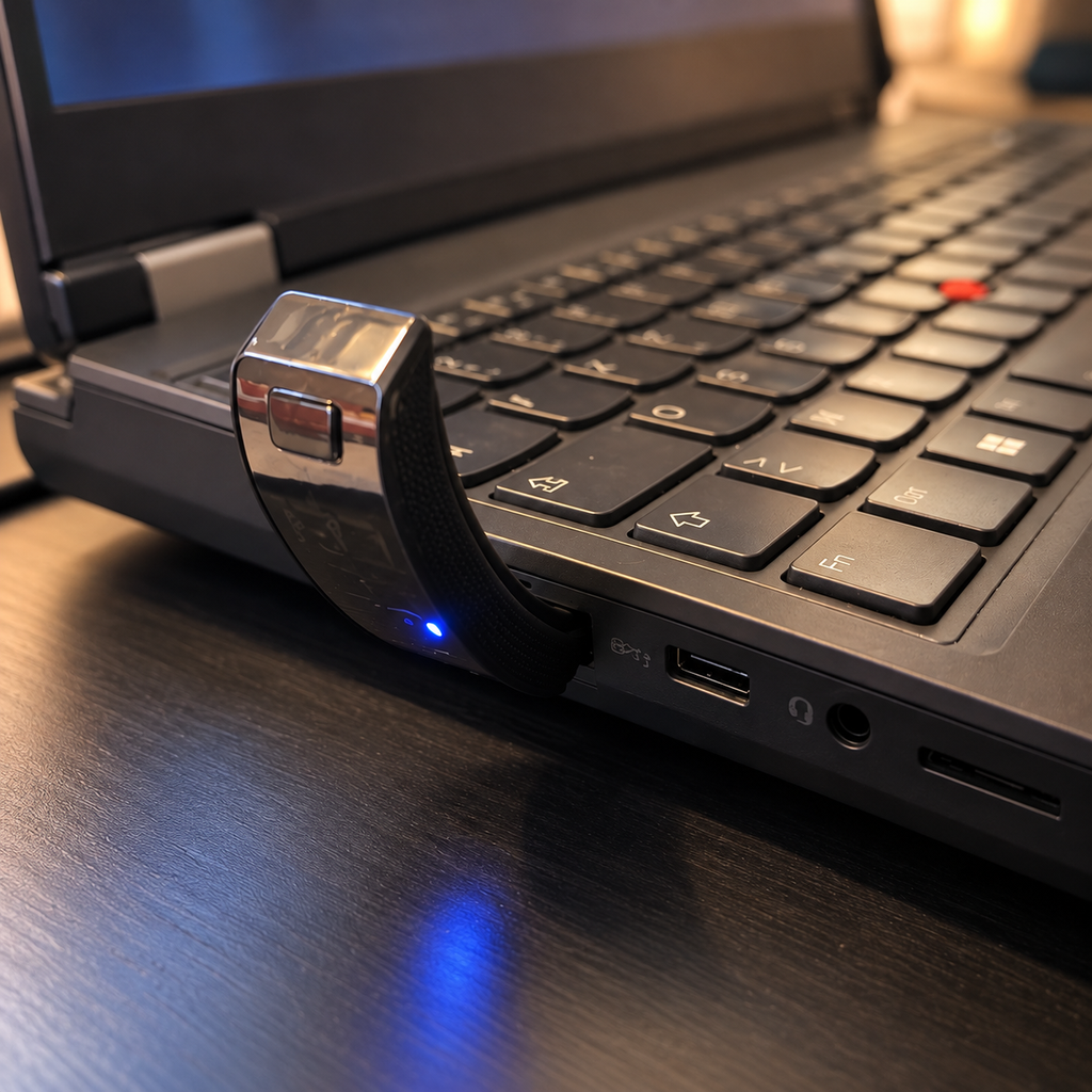 Recharge du bracelet : le module branché directement sur un port USB