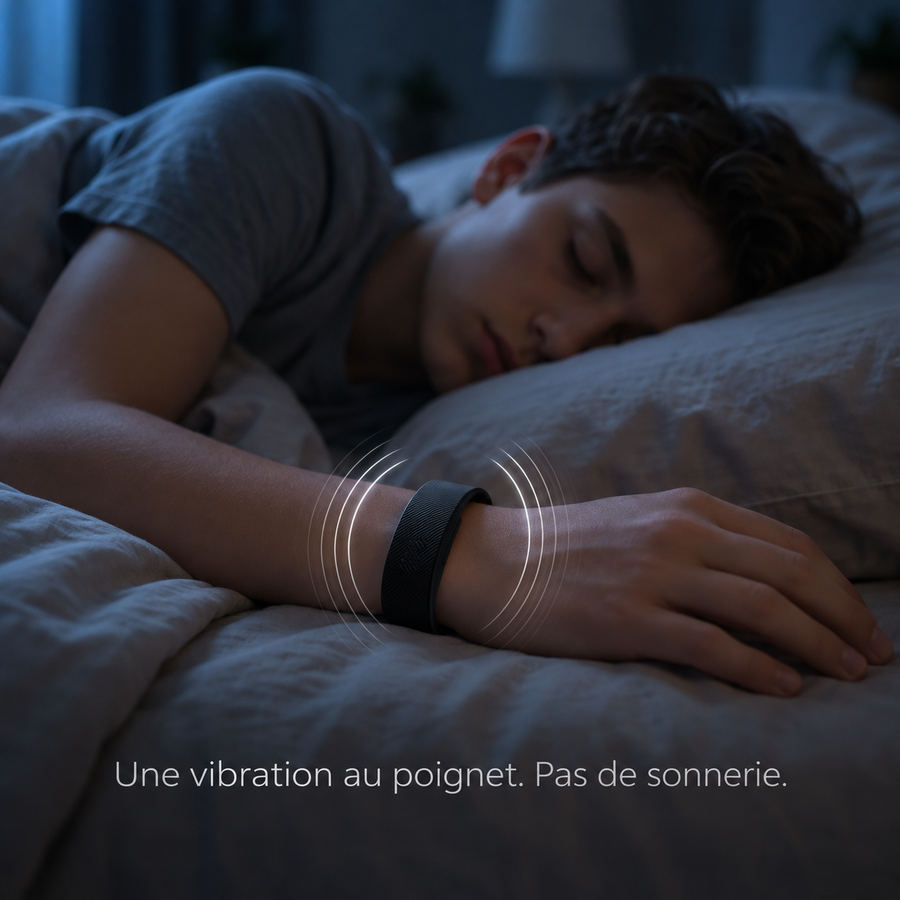 Adolescent endormi, la vibration du bracelet se ressent au poignet